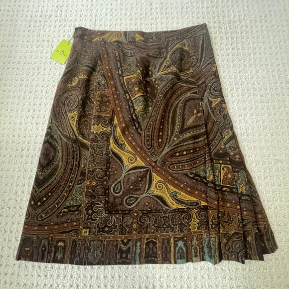 Etro NWT Earthtone Paisley Side Pleat Silk Wool Blend Skirt Size 44 / US 8 - Picture 1 of 11